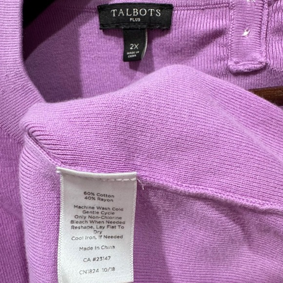 Talbots Plus Size 2X Lavender Cotton Blend Boat Neck 3/4 Sleeve Sweater Bright - Picture 3 of 10